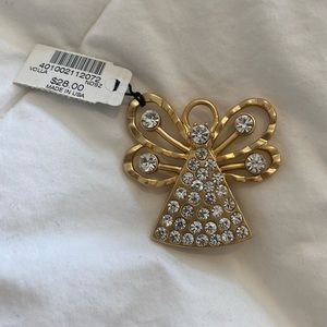Chicos Winged Angel Clear Rhinestone Matte Gold Tone Brooch Pin NWT